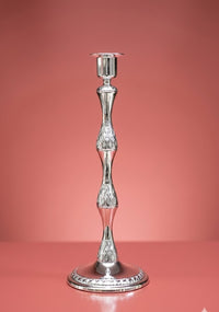 Gümüş Kaplama Klasik Şamdan 38 cm - Premium Metal Mumluat Ev Dekorasyonu Hediyelik Şamdan