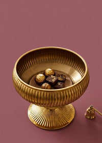 Gold Metal Sunumluk Ayaklı Meyvelik ve Nişan / Düğün süsü Gondol Kase 20 cm (Çiçeksiz)