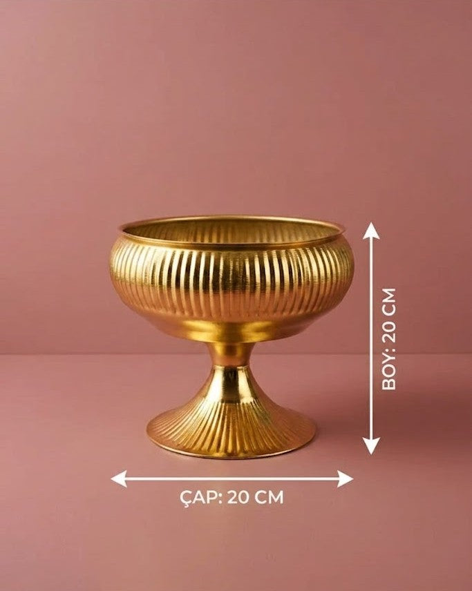 Gold Metal Sunumluk Ayaklı Meyvelik ve Nişan / Düğün süsü Gondol Kase 20 cm (Çiçeksiz)