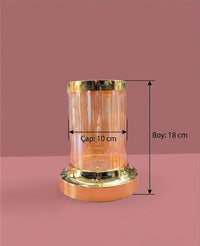 Solvo Lüks Gold Detaylı Silindir Cam Vazo 18x10 cm - Dekoratif Şık Hediyelik Cam MUMLUK