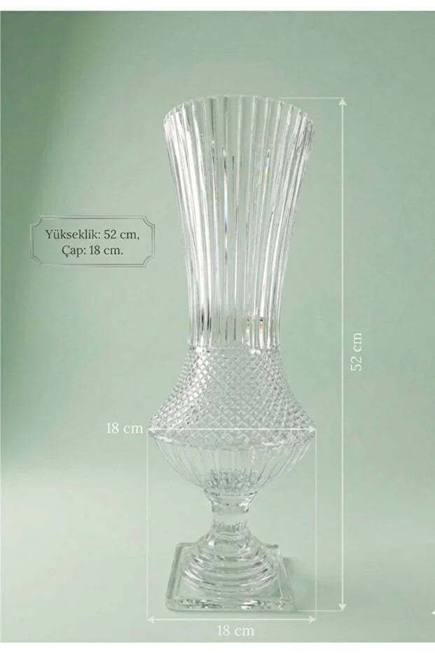 Cam Kristal Vazo - Boy 52 cm - Çap 18 Cm