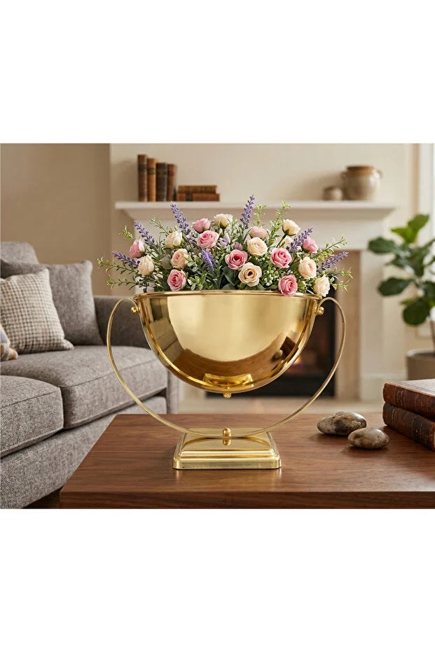 Lüks Gold Pirinç Görünümlü Dekoratif Ayaklı Gondol Kase - 32x24 cm