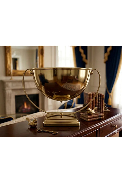 Lüks Gold Pirinç Görünümlü Dekoratif Ayaklı Gondol Kase - 32x24 cm