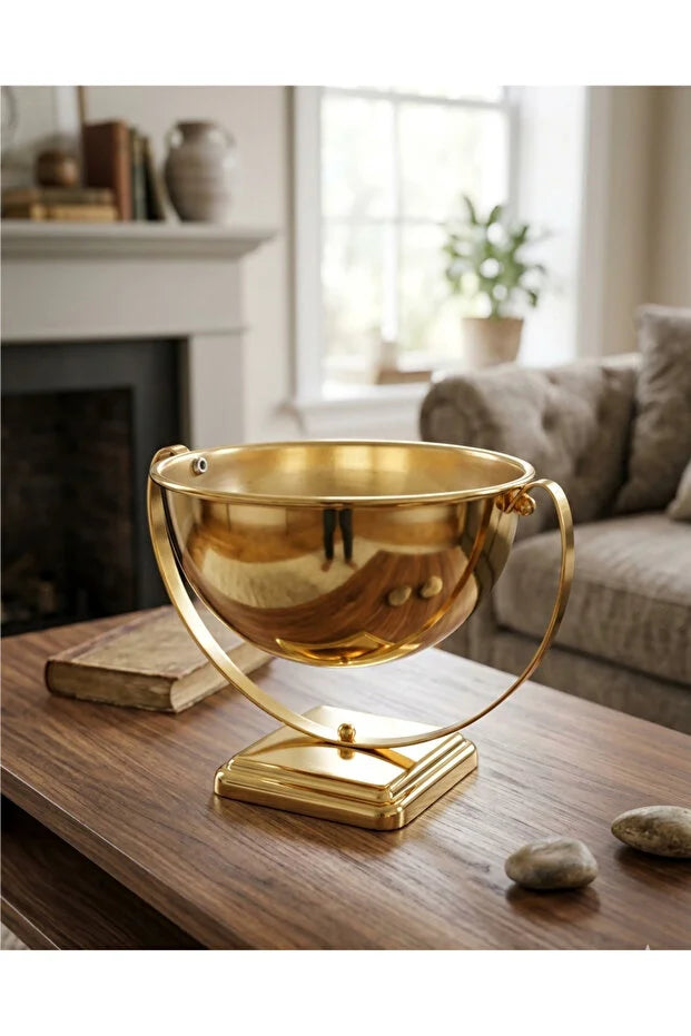 Lüks Gold Pirinç Görünümlü Dekoratif Ayaklı Gondol Kase - 32x24 cm
