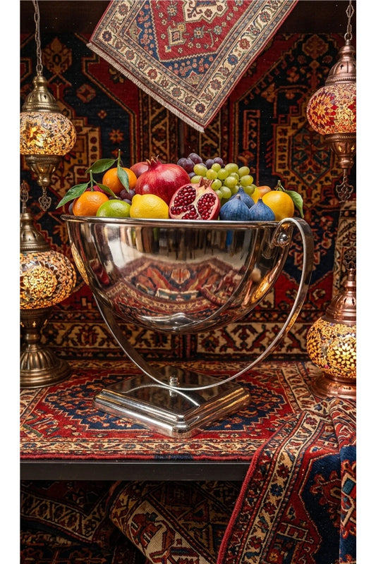 üks Gümüş Pirinç Görünümlü Dekoratif Ayaklı Gondol Kase - 32x24 cm
